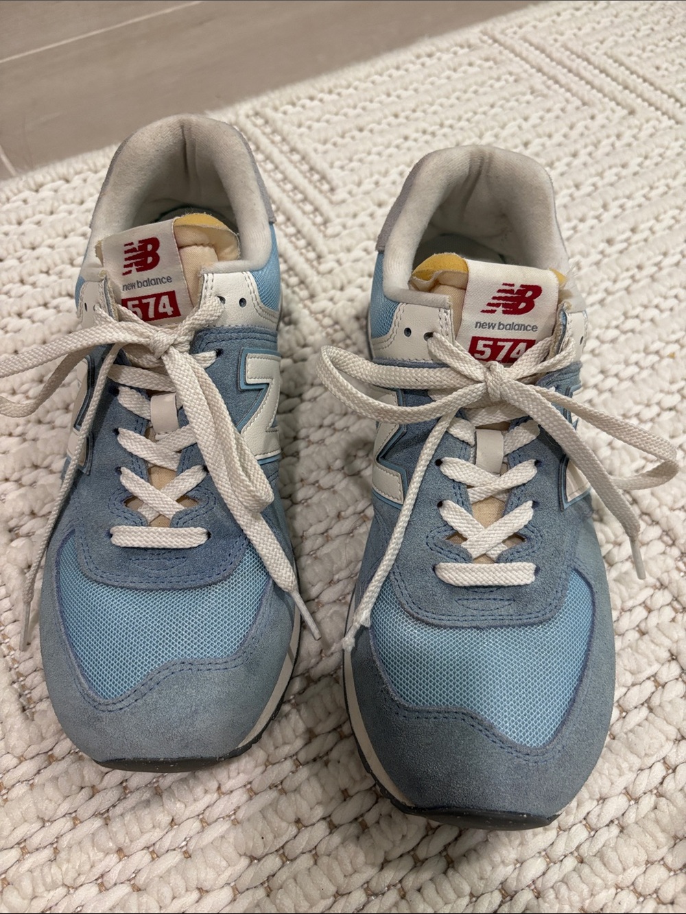 New Balance 574 Light Blue and White Sneakers